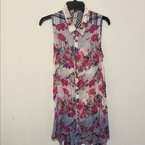 Aratta Multicolor Floral and Plaid Blouse